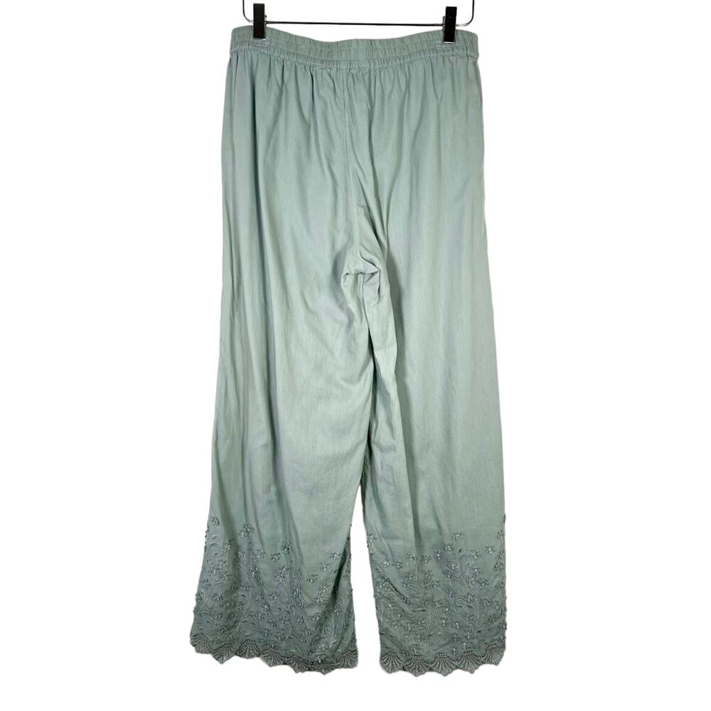 Women's Mint Wide-Leg Embroidered Hem Pants - Picture 3 of 9